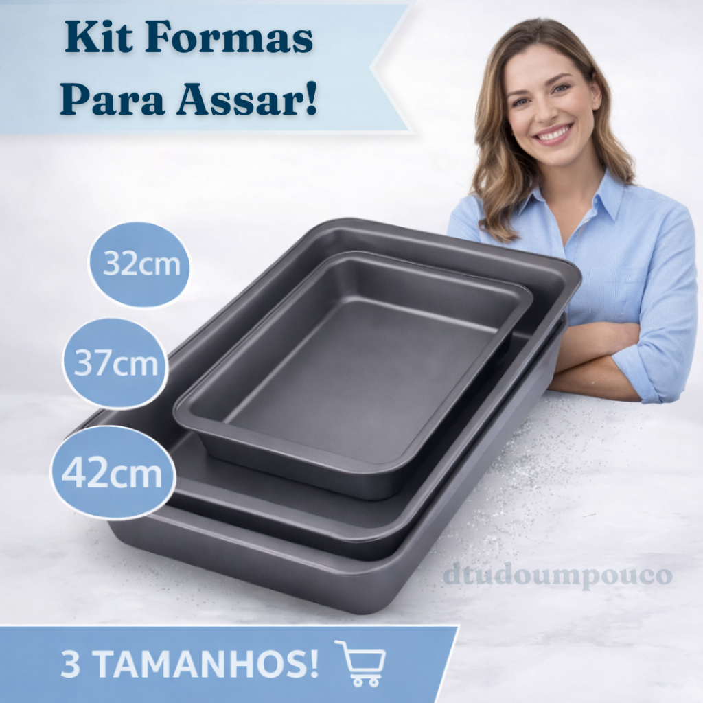 Conjunto de assadeiras antiaderente retangular teflon alta formas de bolo pão de queijo 3 pcs preta em Oferta na Shopee