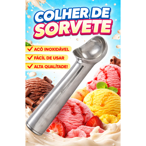 Colher de Sorvete Profissional Pegador Boleador Alumínio 17cm Colher Sorvete Inox Cozinha