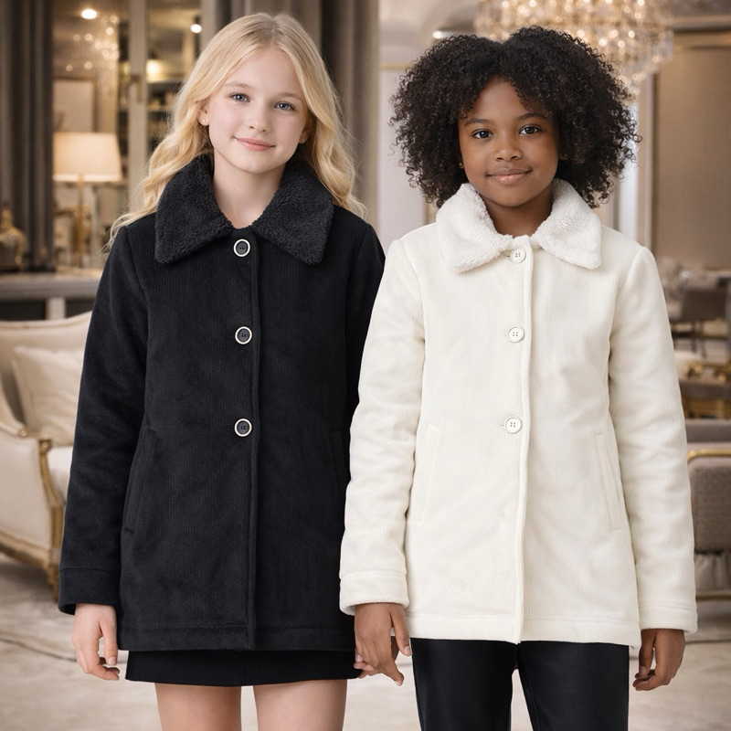 Casaco Infantil Inverno Sobretudo Peluciado Forrado Quente Elegante Roupa de Frio Menina Promoção