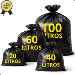 Saco Lixo 100 Litros - 60L - 40L - 20L Resistente pacote com 100 Unidades Sacos Plastico Preto