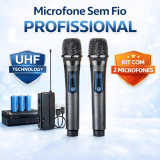 Kit 2 Microfones Dinâmico Sem Fio Profissional Recarregável Uhf para Karaokê em Oferta na Shopee