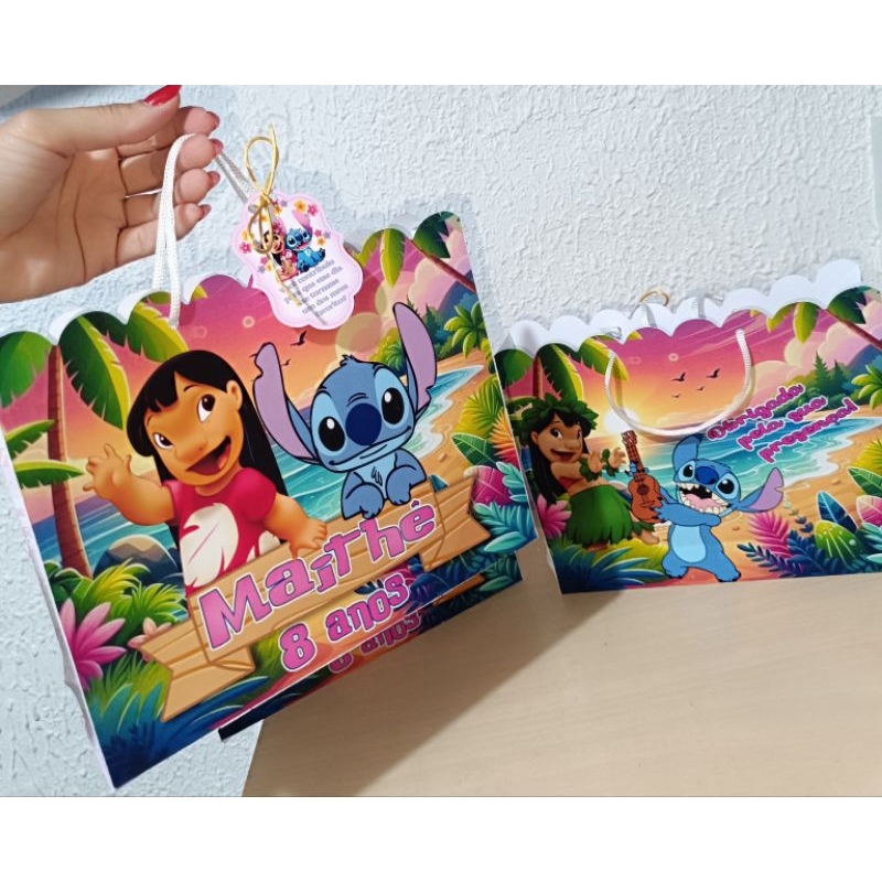 Kit com 10/15/20 Sacolas PEGUE E MONTE + TAG/Stitch / Lilo e Stitch/ Personalizados