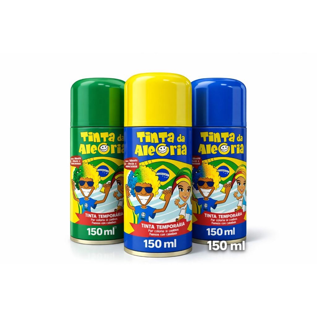 Kit Tinta Spray da Alegria 03 cores Seleção Brasileira (Verde, Amarelo e Azul) 150ml