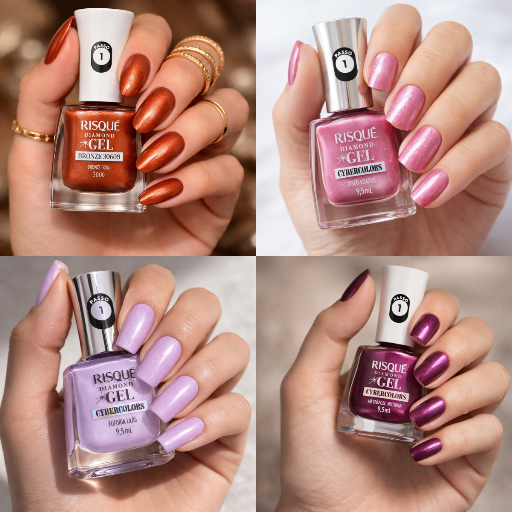 Kit 9 Esmaltes Risqué Nova Coleção Cybercolors Cores Cintilantes Manicures Lançamento