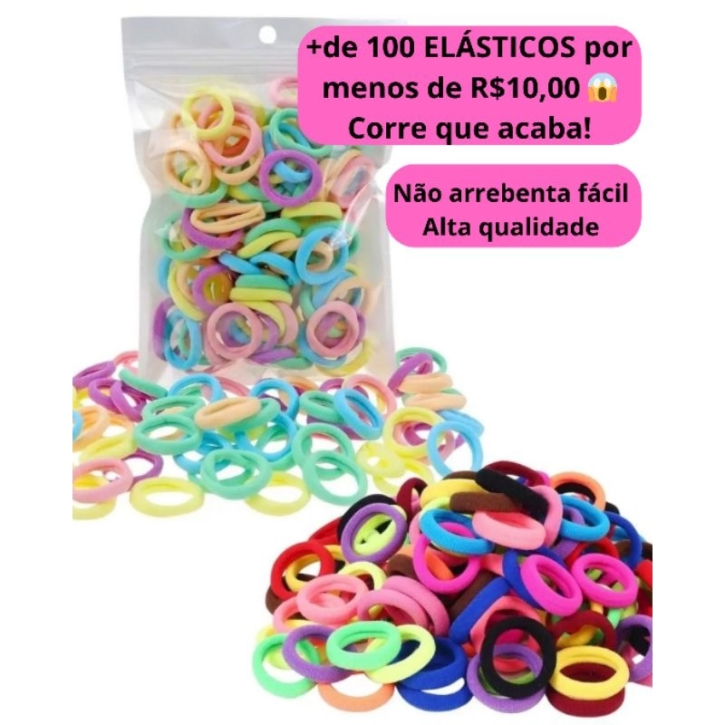 Kit 100 Elásticos Infantil Colorido Cabelo Menina Xuxinha Rabicó Resistente Promoção em Oferta na Shopee
