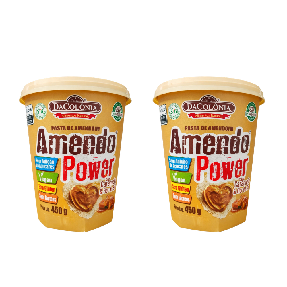 KIT C/ 2 PASTA DE AMENDOIM AMENDOPOWER CARAMELO E FLOR DE SAL 450G em Oferta na Shopee