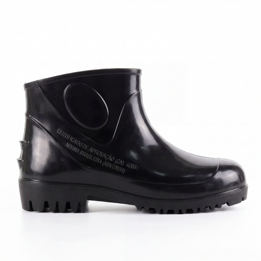 Galocha Bota PVC Impermeável Antiderrapante Cano Curto EPI Motoboy Chuva Limpeza Faxina Trabalho Preto