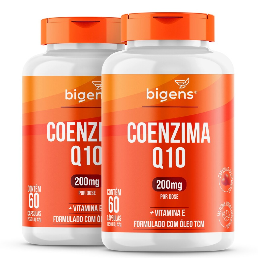 KIt 2x Coenzima Q10 200mg CoQ10 + Vitamina E -  60 Cápsulas | Alta Concentração - Bigens