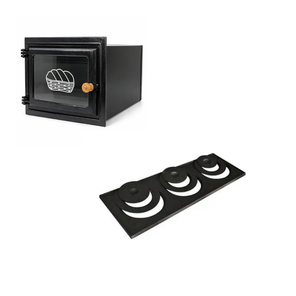 Kit Forno P/ Fogão A Lenha C/ Vidro G + Chapa 3 F 70x32x28