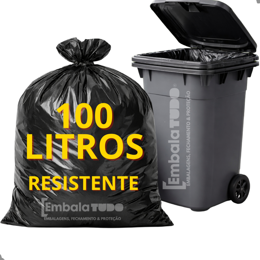 Saco de Lixo 100 Litros Resistente Preto Pacote com 100 Unidades