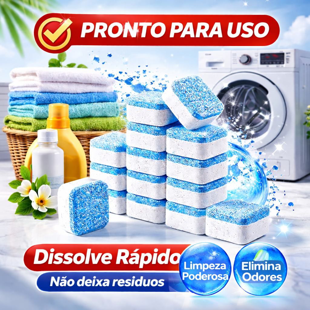 Pastilhas Efervescentes Kit 12/24/36 para Limpeza de Máquinas de Lavar Roupas