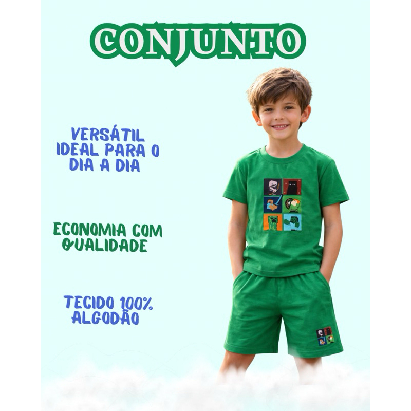 conjunto estampado masculino infantil 100% algodão