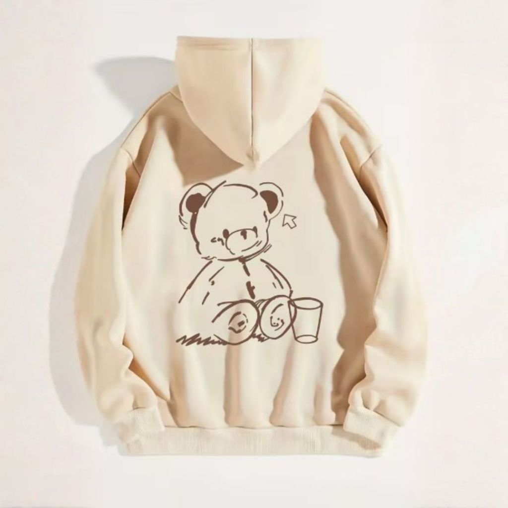 Moletom Canguru Com Capuz Ajustável Urso Fofo Moda Coreana Comfy