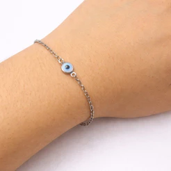 Pulseira Olho Grego Azul Central Aço Inoxidável Hipoalergênico Não Escurece
