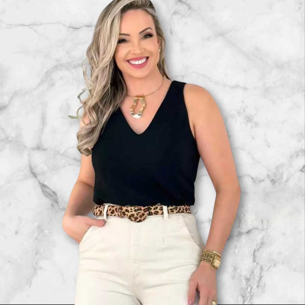 BLUSA FEMININA REGATA PLUS SIZE DECOTE V ELEGANTE SOCIAL MODA BLOGUEIRA TENDENCIA VERAO PREMIUM