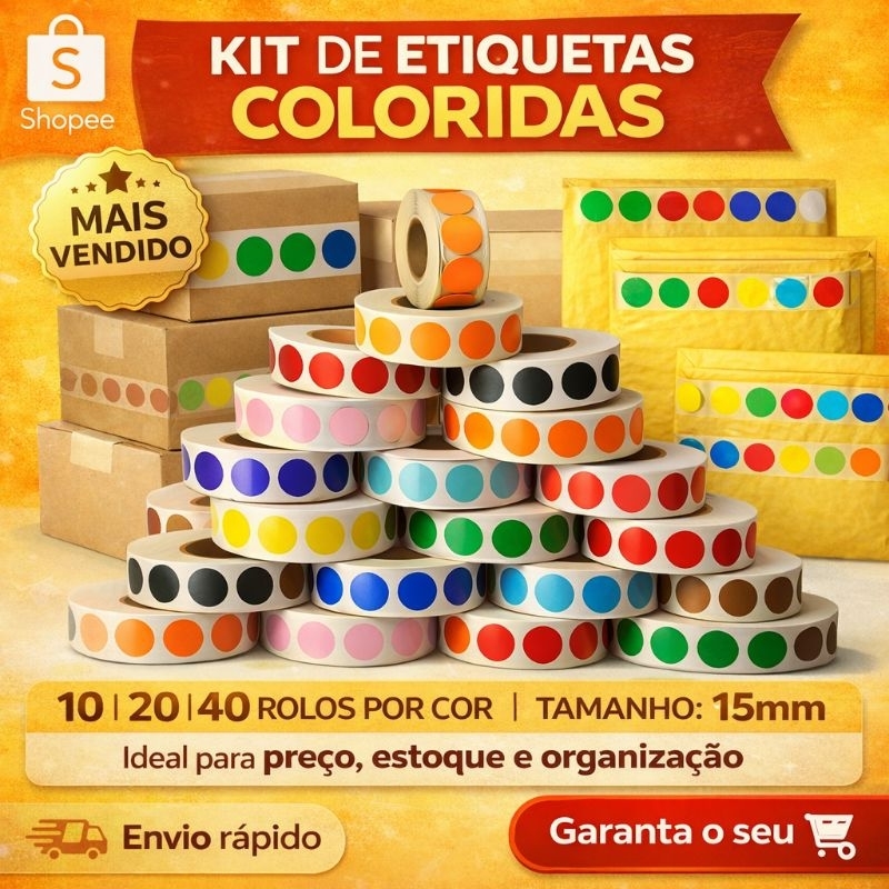 Etiqueta Adesiva Redonda 15x15mm Colorida – Para Preço Promoção Organização Estoque Mercado