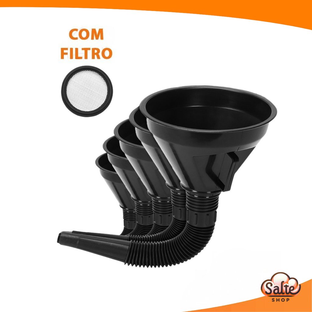 Kit 1/2/3/4/5 Funil Flexível Plástico Sanfonado Óleo Motos Carros Gasolina Álcool Combustível