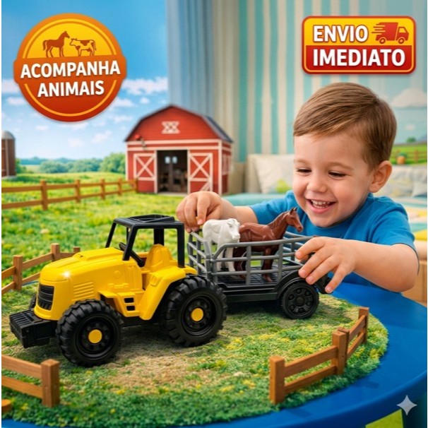 Brinquedo infantil Trator Fazenda com carretinha e animais - Orange Toys Fazenda menino.