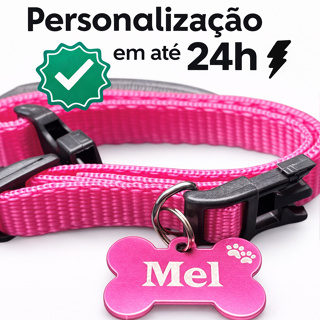 Kit Identificação Pet Personalizado | Coleira + Plaquinha com Nome e Telefone | Gravação a Laser em Oferta na Shopee