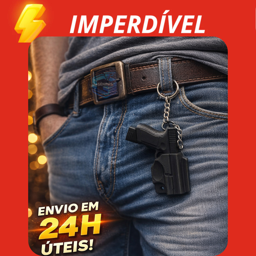 Chaveiro Mini Pistola Glock com Coldre Holster - Acessório para Cinto Gamer Geek Miniatura Realista