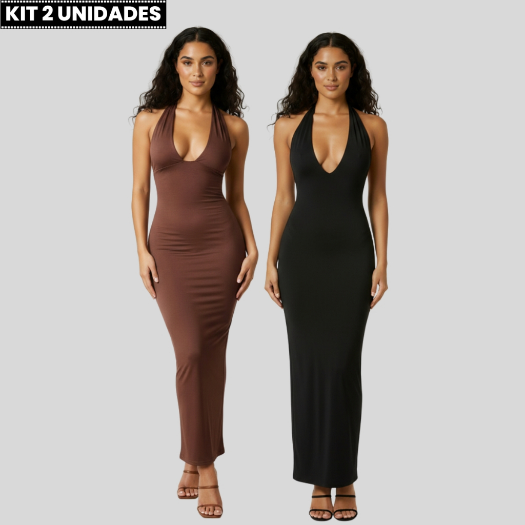 Kit 2 Vestido Longo Feminino Frente Única Minimalista | Elegante Ajustado Moda Atual em Oferta na Shopee
