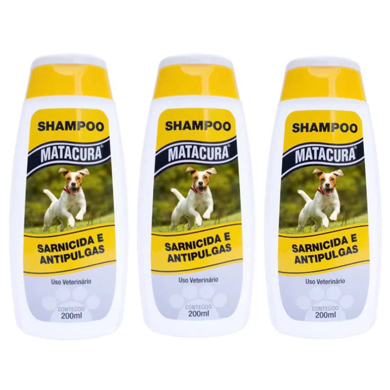Kit com 3 Shampoo Sarnicida e Antipulgas para Cachorro 200ml Kit Antipulgas e Sarnas