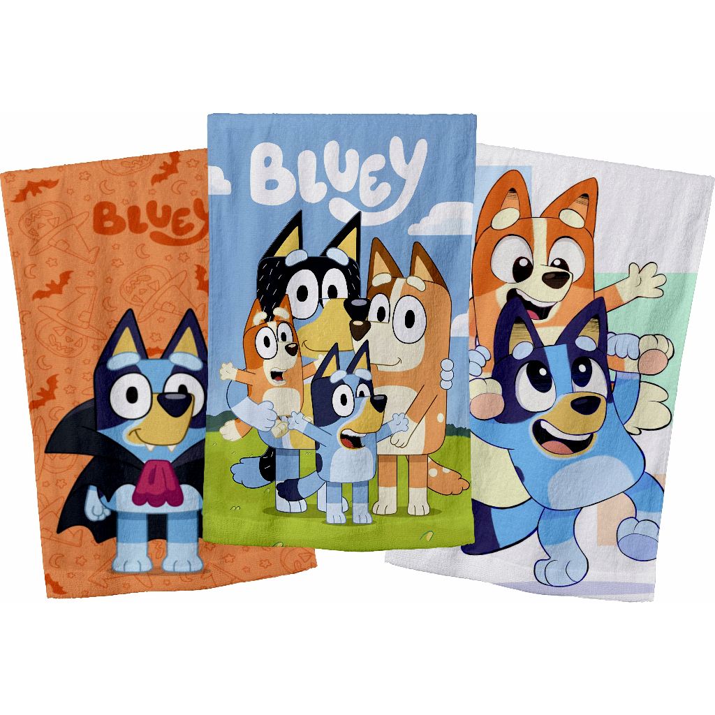 Kit 3 Toalhas de Rosto Banho 30x48cm - Temática Bluey