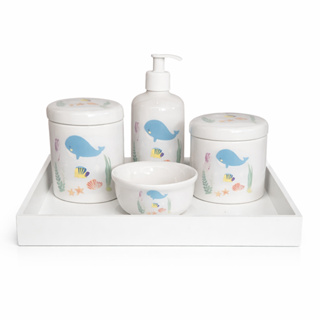 Kit Higiene Menino Baleia Azul Porcelana Decoração Quarto em Oferta na Shopee