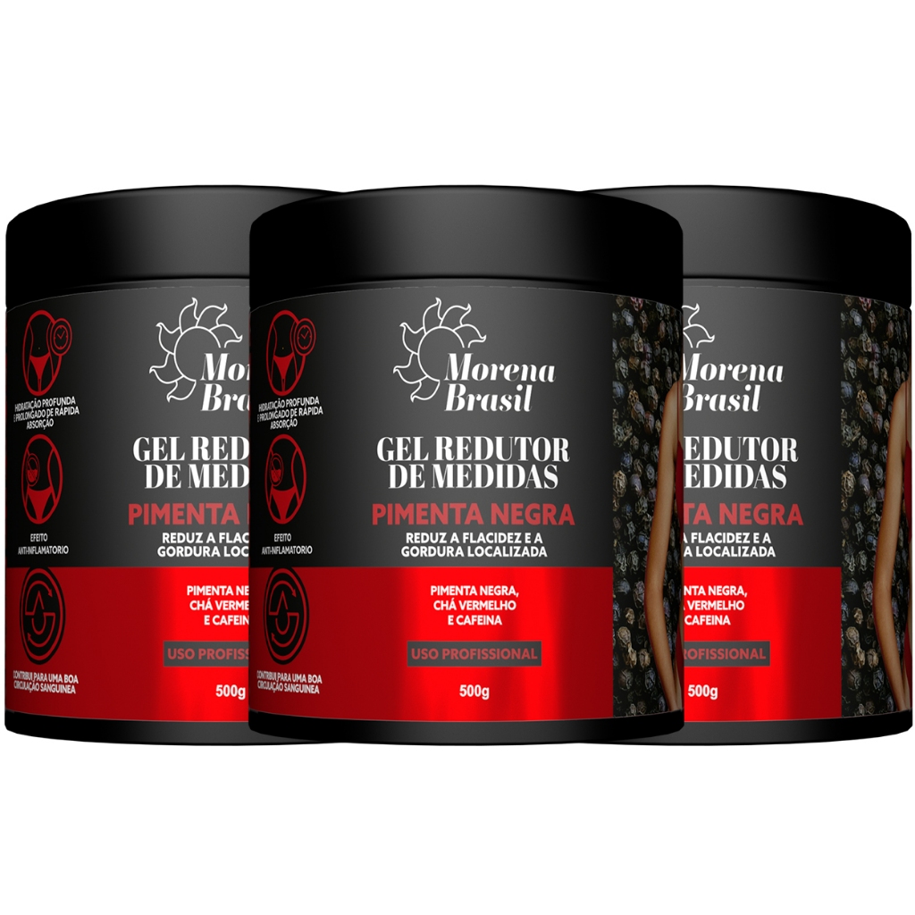 🌶️ Kit 3X Gel Redutor de Medidas Pimenta Negra