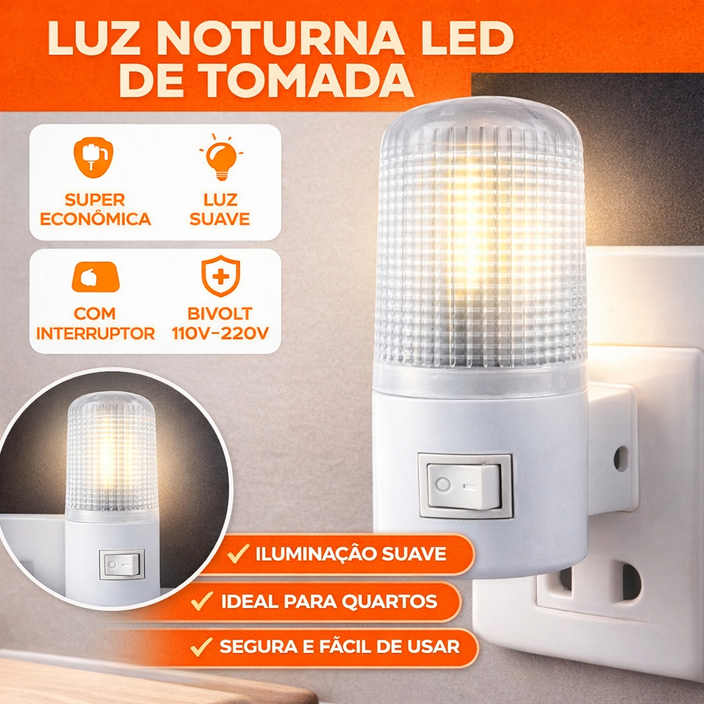 Mini Luminária Abajur Tomada Quarta Infantil Luz Branca Bivolt Noturna LED