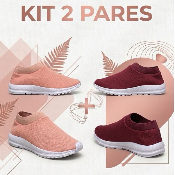 Kit 2 Tênis Meia Feminino Calce Fácil Botinha Ortopédico Esportivo Sneaker Slip On Casual confortável Academia em Oferta na Shopee