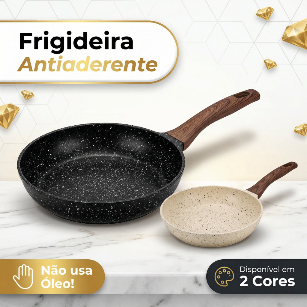 Imagem Frigideira Antiaderente Indução Cerâmica Premium Todos Fogões Cabo Térmico Não Gruda