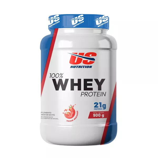 Whey Protein concentrado 100% pure US Nutrition 900g Morango