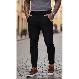 Calça corte alfaiataria Masculina preto casual esporte chique luxo slim fit elastano premium casamento