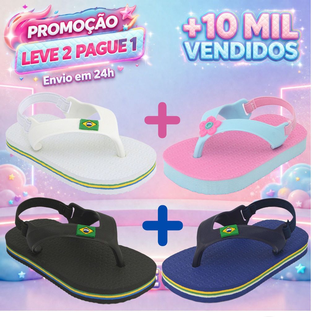 KIT Chinelos Menino e Menina Baby Brasil Original Borracha Anti-Derrapante em Oferta na Shopee