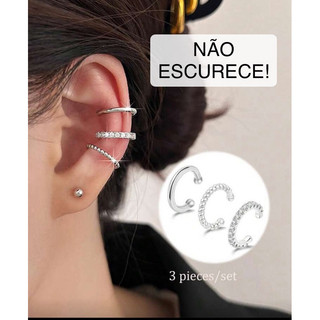 3 peças ear cuffs, brincos de pressão de aço inoxidável, brinco que não escurece, brinco feminino, piercing de orelha
