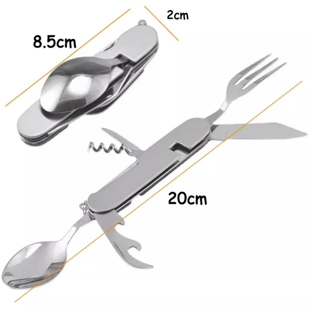 Kit Mini Talheres Dobráveis Camping Faca Garfo Colher Canivete  PGDCTZ