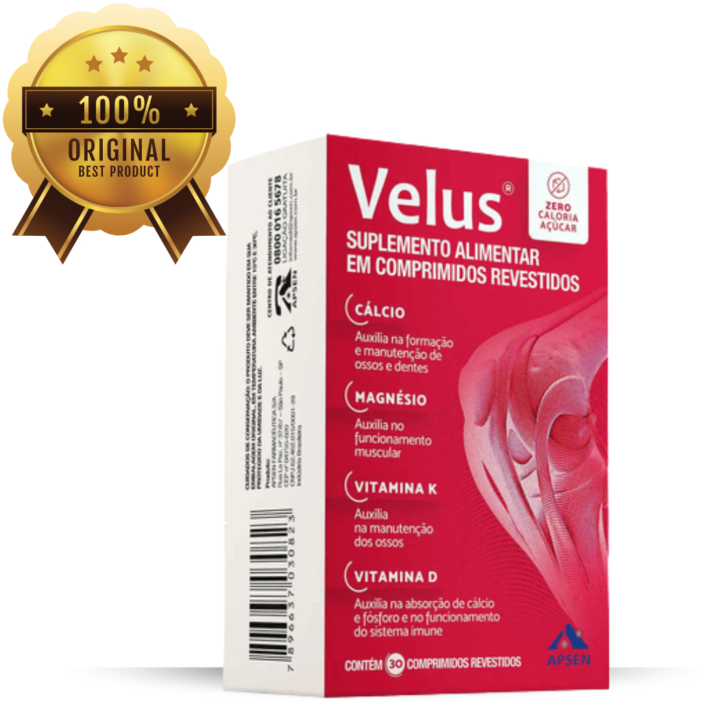 VELUS C/30 COMPRIMIDOS – SUPLEMENTO COM CÁLCIO, MAGNÉSIO, VITAMINA D3 E K2