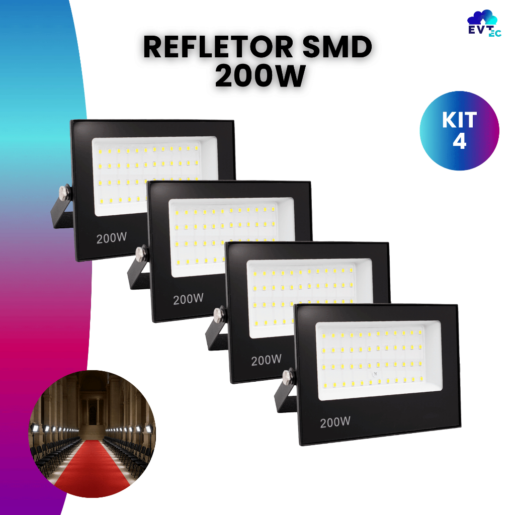 Kit 4 Refletor Led Holofote 200w Ip66 Bivolt Branco Frio 110v/220v Externo Luz Forte