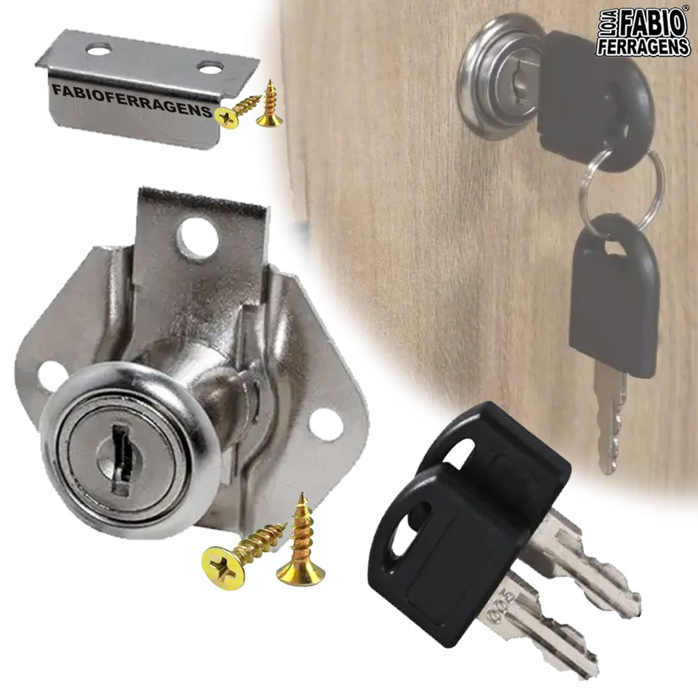 Fechadura Para Gaveta 22mm 32mm Completa ( Batente + Parafusos) Armario Porta - Fabio Ferragens