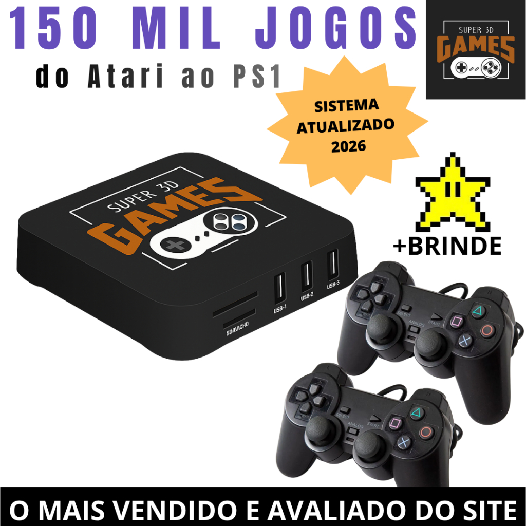 Game Console Retro Super 3D Games com 150 MIL Jogos Classicos com 2 Controles