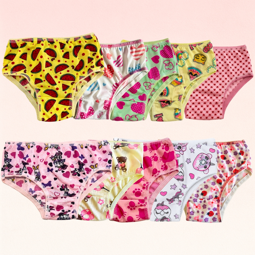 Calcinhas infantil meninas estampadas conforto forro algodão para 0 a 9 anos em Oferta na Shopee