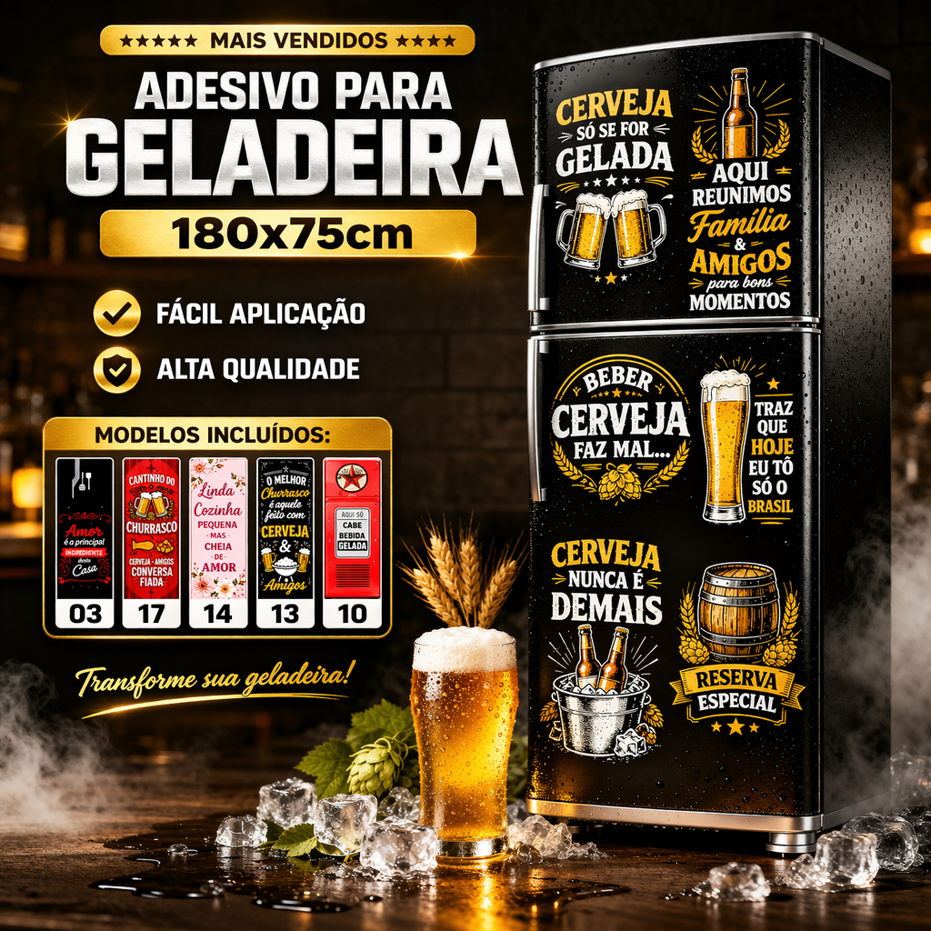 Adesivo Porta de Geladeira Envelopamento Personalizada 180x75cm Cerveja Bebidas Freezer