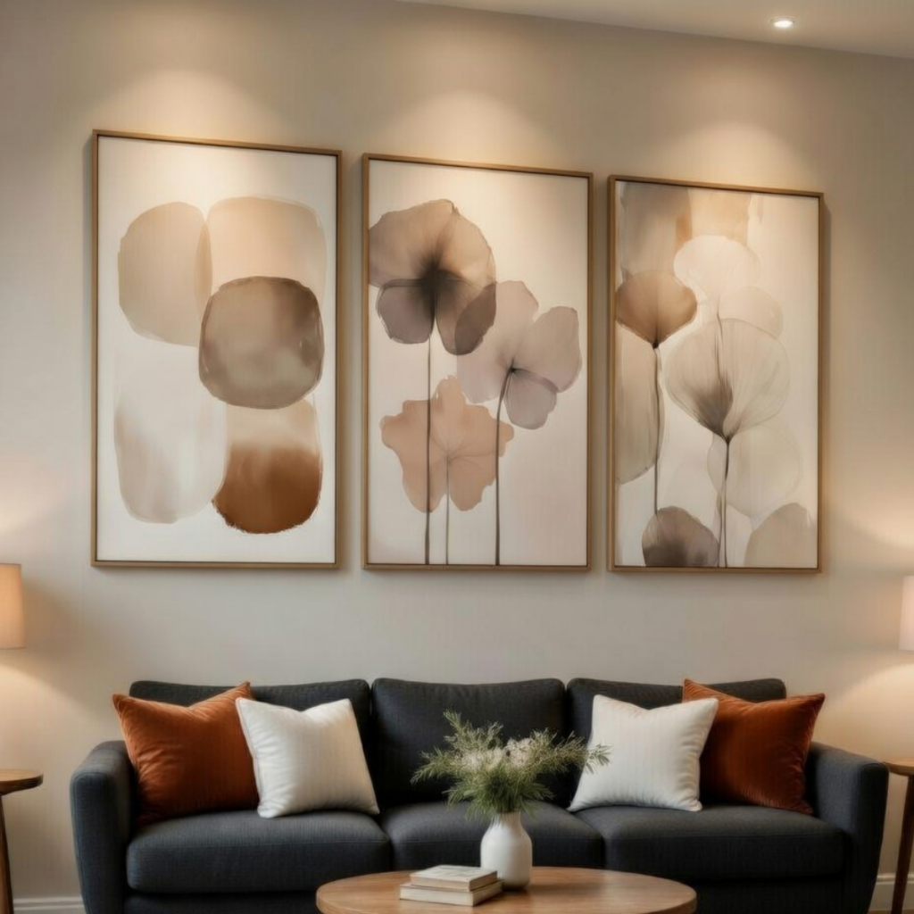 Quadro Decorativo Flor Geométrica Minimalista Bege Arte Abstrato Sala Quarto