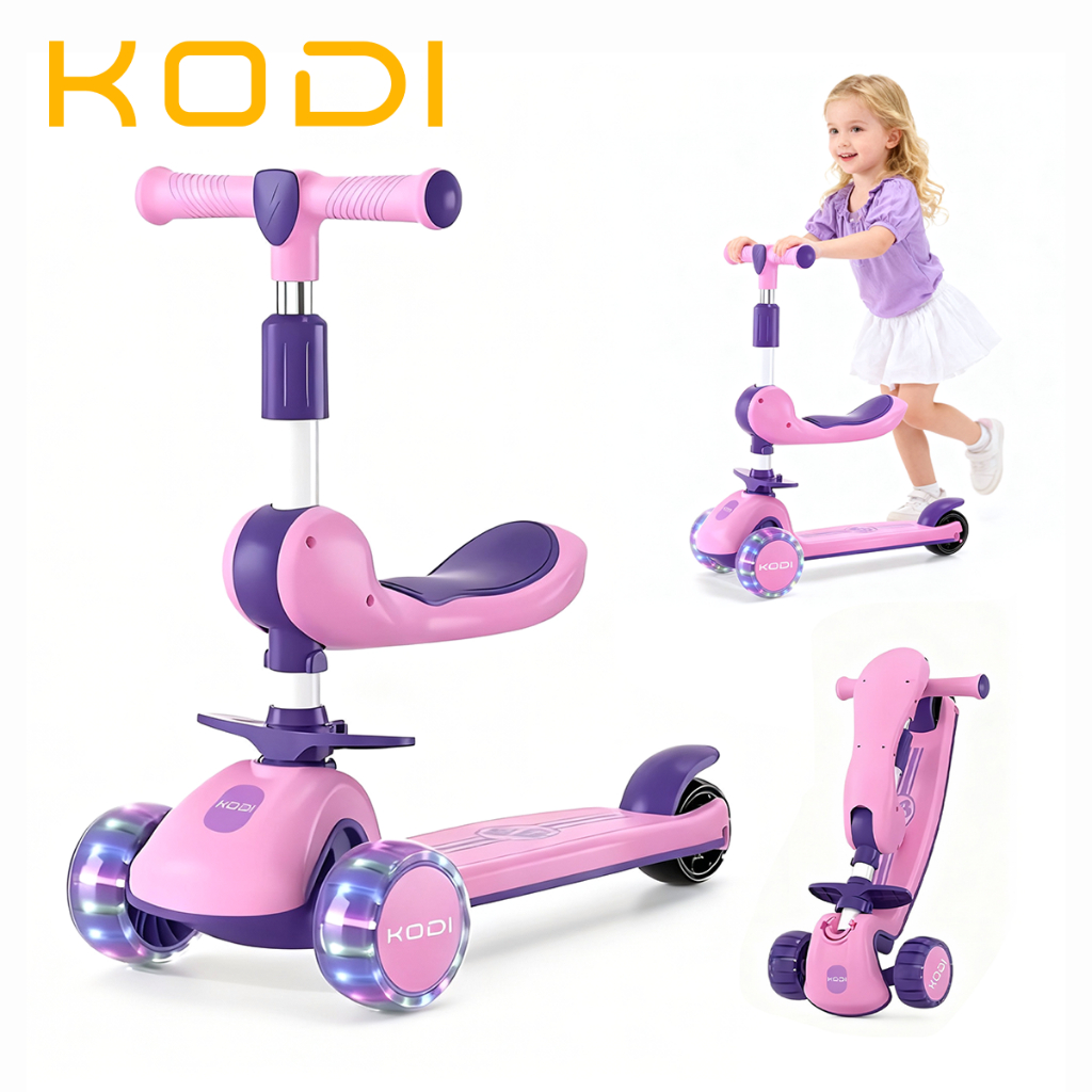 Patinete 3 em 1 para 1 a 12 Anos | Com Banco, Luzes e Música | Ajustável e Seguro -P15