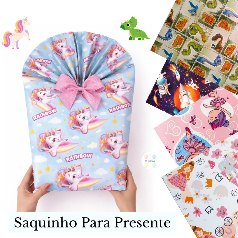 Saquinho para Presente Infantil Estampado – Embalagem Criativa e Colorida 20cm por 29cm