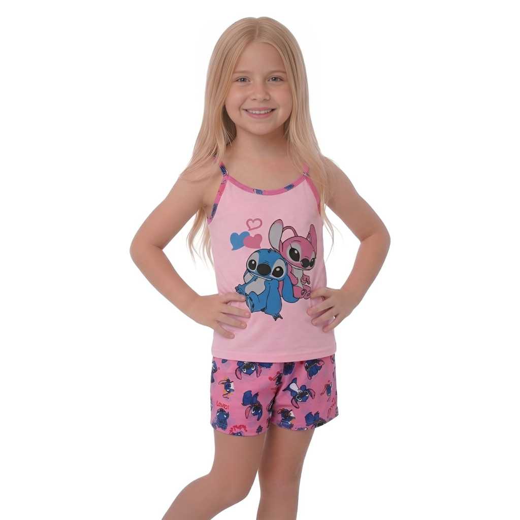 Pijama Menina Stitch Baby Doll Alcinha Short Curto Infantil