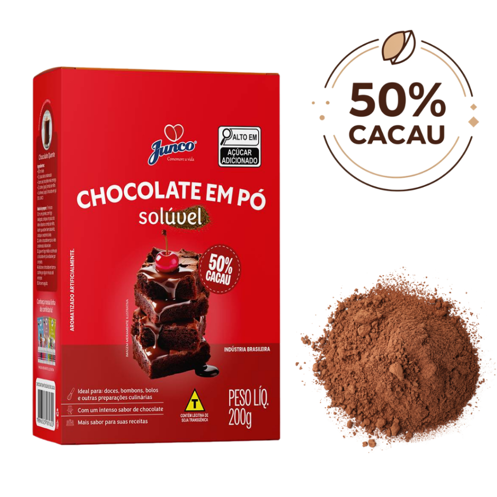 Chocolate em Pó Solúvel Junco 50% 200g | Ideal para Confeitaria | Alto Rendimento