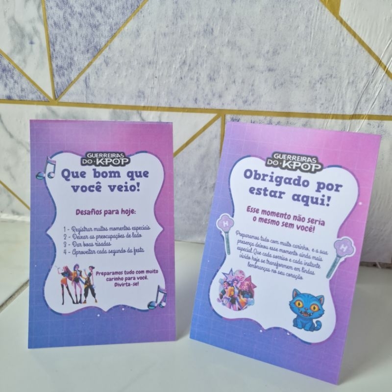Kit Plaquinha de Mesa Guerreiras do Kpop Huntrix Personalizados Festa Lembrancinha Aniversário Infantil Chá de Bêbe