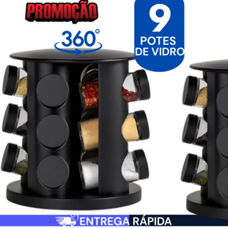 Porta Temperos Profissional Giratório 9 Potes Vidro Tampa Dosadora Condimentos PROMOÇÃO ILIMITADA em Oferta na Shopee